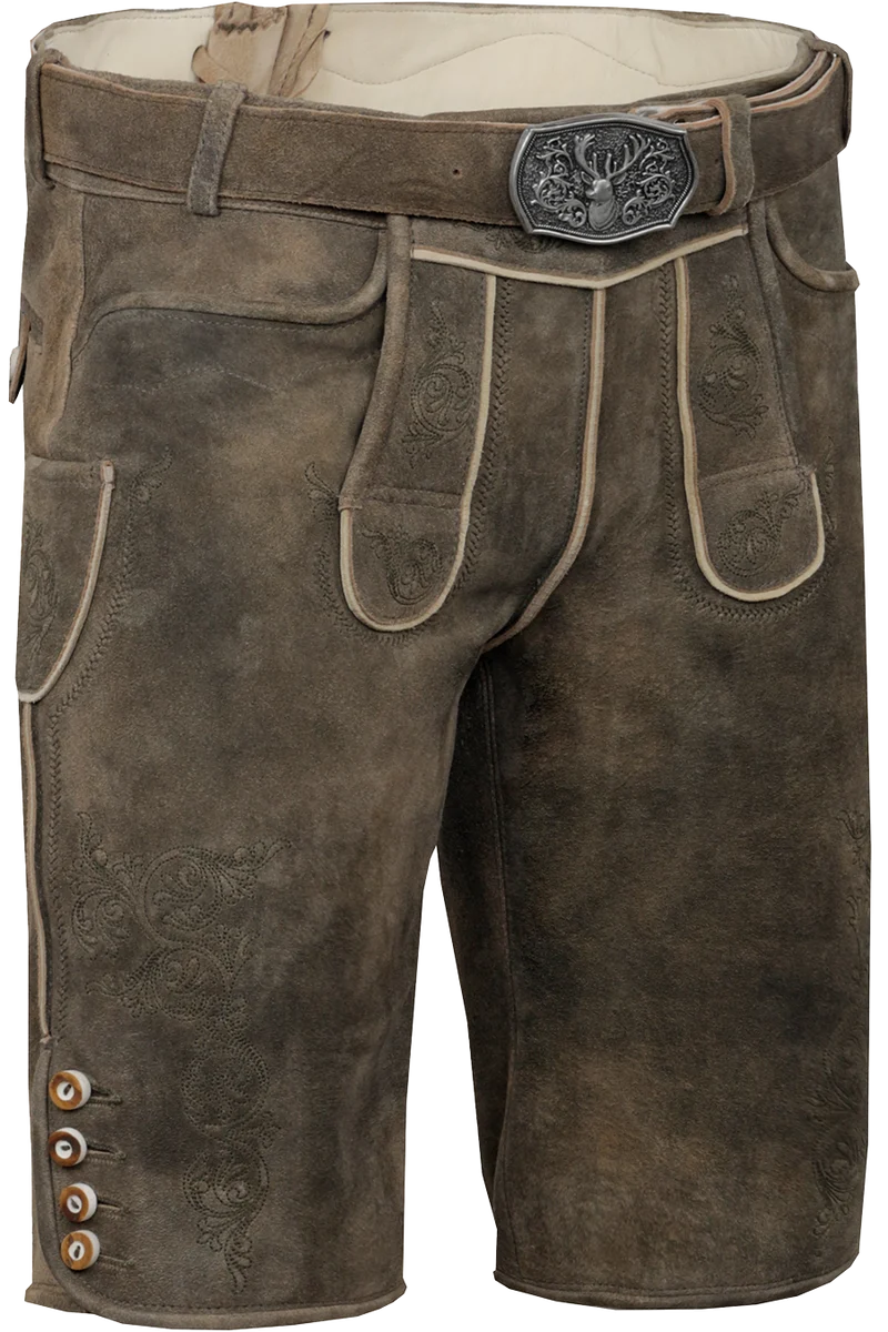 Herren Lederhose kurz mit Stickerei und Gürtel