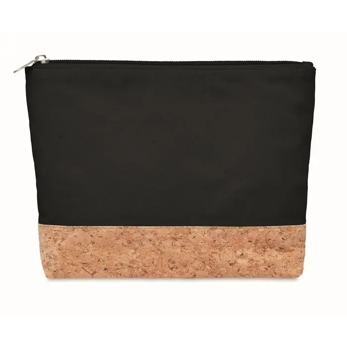 Schwarze PORTO BAG Kosmetiktasche mit elegantem Korkbesatz