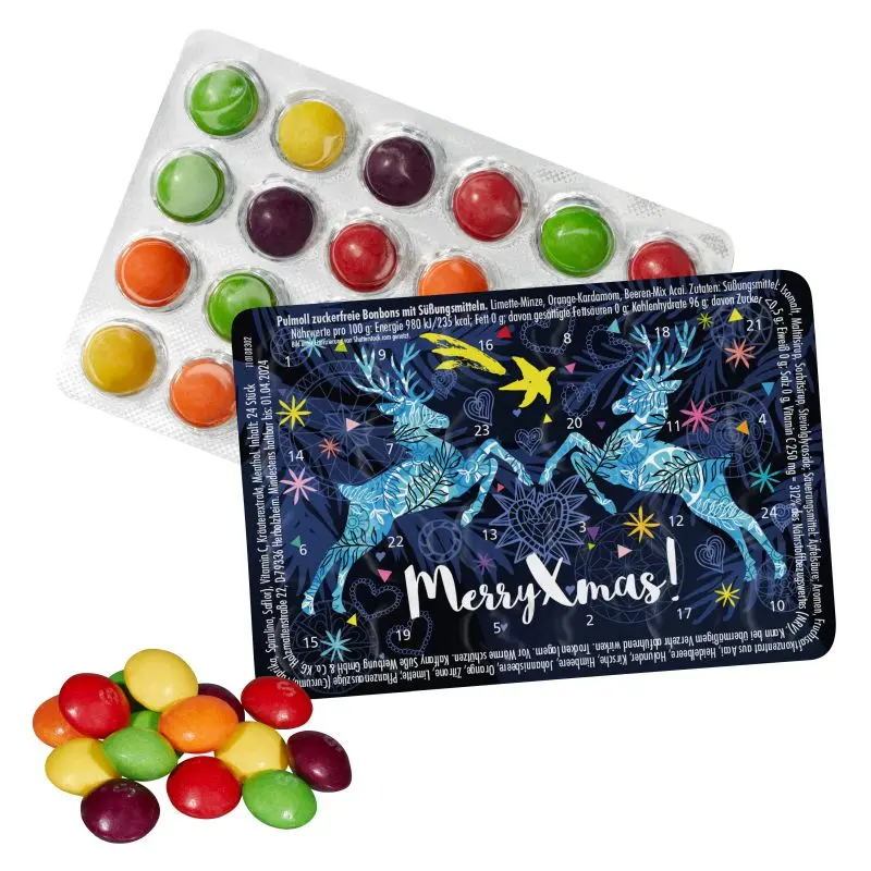 Weltkleinster SKITTLES Adventskalender mit festlichem Motiv