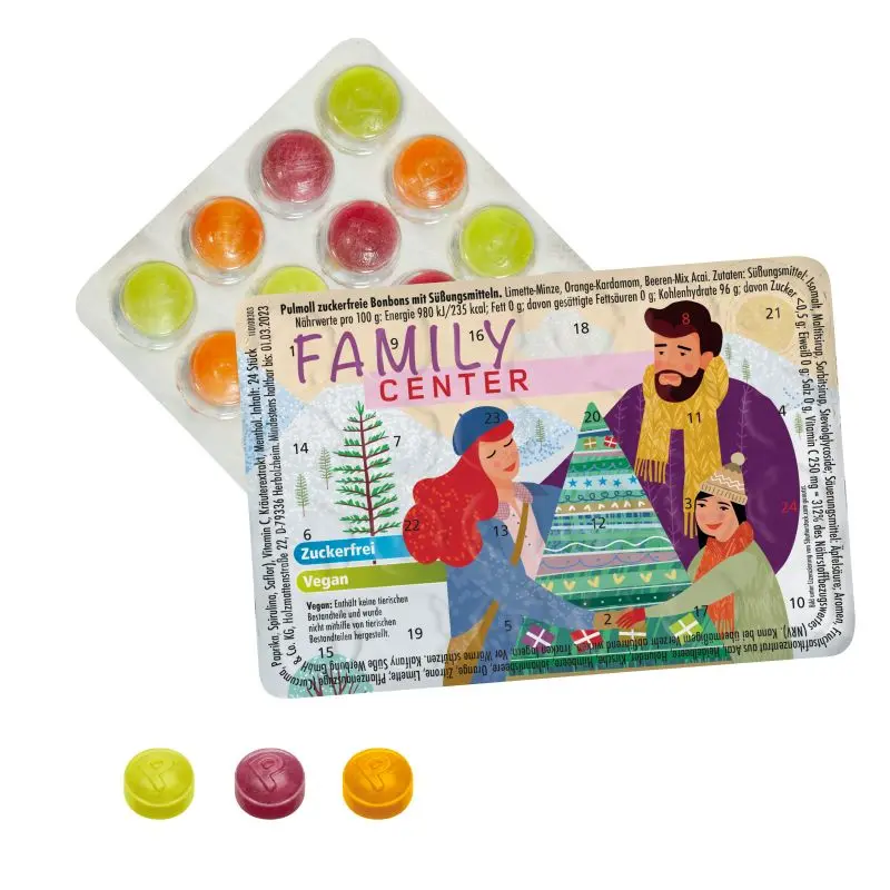 Weltkleinster personalisierbarer Adventskalender mit Pulmoll Bonbons