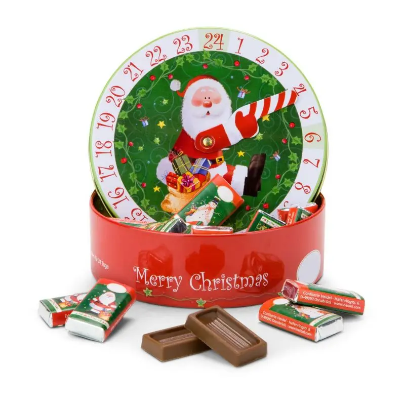 Runder Adventskalender mit täglicher Schokoladenüberraschung
