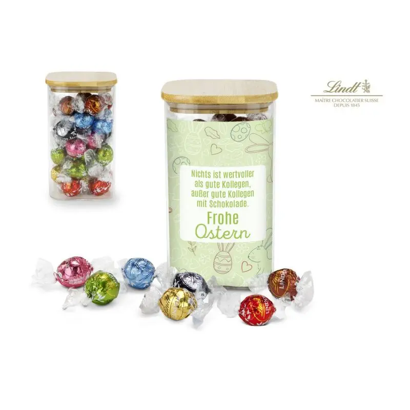 Lindor Geschenkset im Team-Glas, Frohe Ostern Design