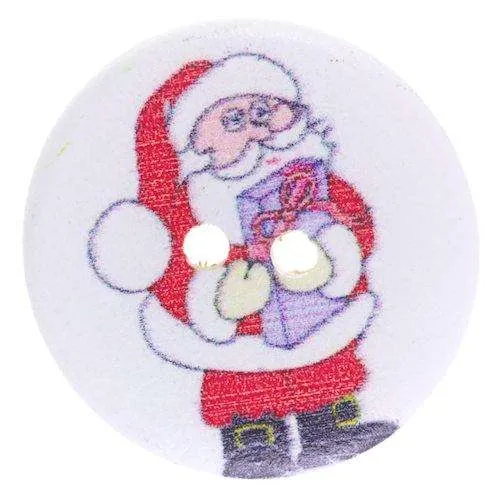 Holzknopf Weihnachts-Nikolaus Bunt 2-Loch – Weihnachtsknopf – HK-358