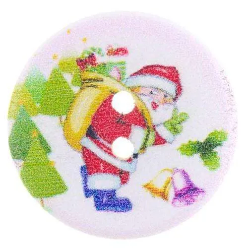 Holzknopf Weihnachts-Nikolaus Bunt 2-Loch – Weihnachtsknopf – HK-355