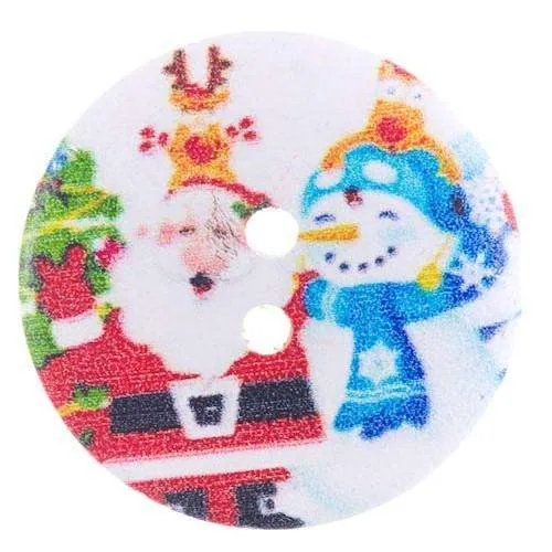 Holzknopf Weihnachts-Nikolaus Bunt 2-Loch – Weihnachtsknopf – HK-352