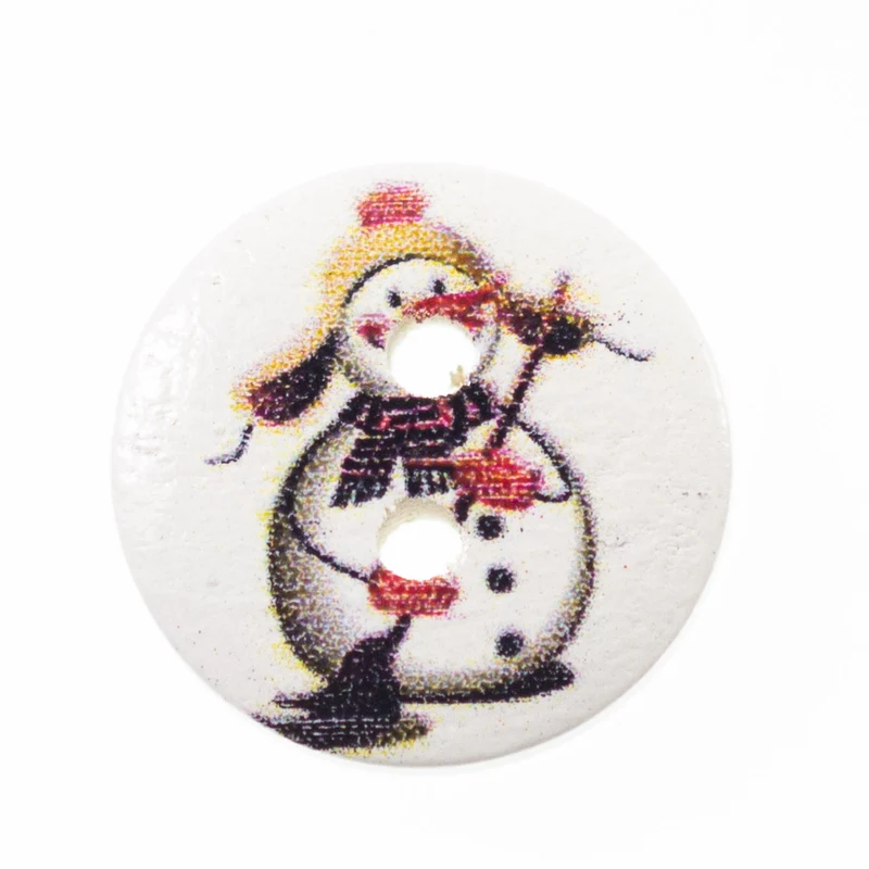 Holzknopf Weihnachts-Schneemann Weiß 2-Loch – Weihnachtsknopf – HK-136-22