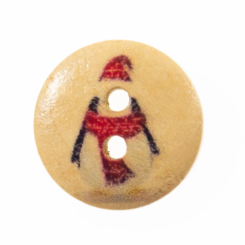 Holzknopf Weihnachts-Schneemann Creme/Natur 2-Loch – Weihnachtsknopf – HK-136-13