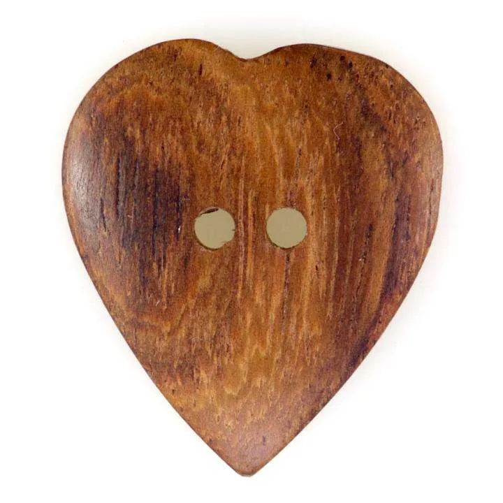 Holzknopf Herz Braun 2-Loch – HK-114-TEAK