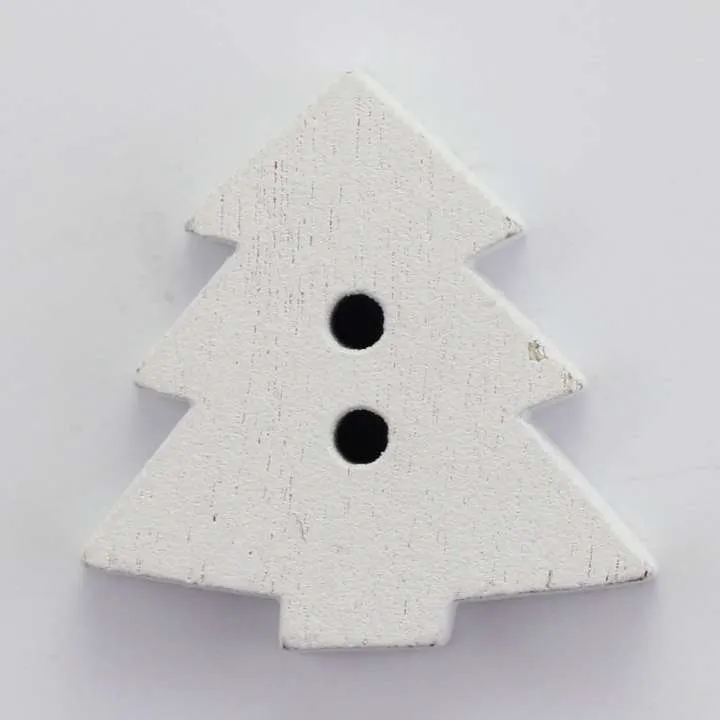 Holzknopf Weihnachts-Tannenbaum Weiß 2-Loch – Weihnachtsknopf – HK-31-WEISS
