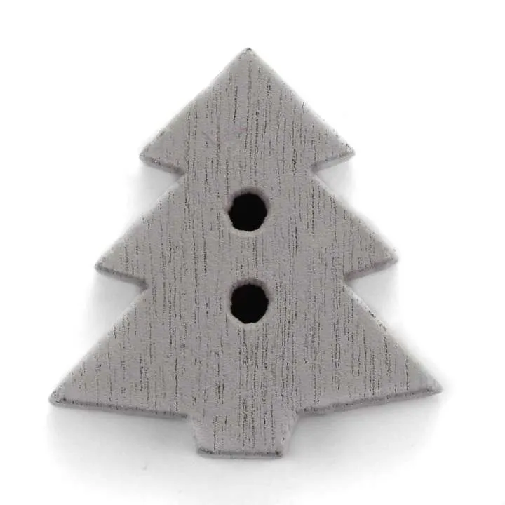 Holzknopf Weihnachts-Tannenbaum Silberfarben 2-Loch – Weihnachtsknopf – HK-31-SILBER