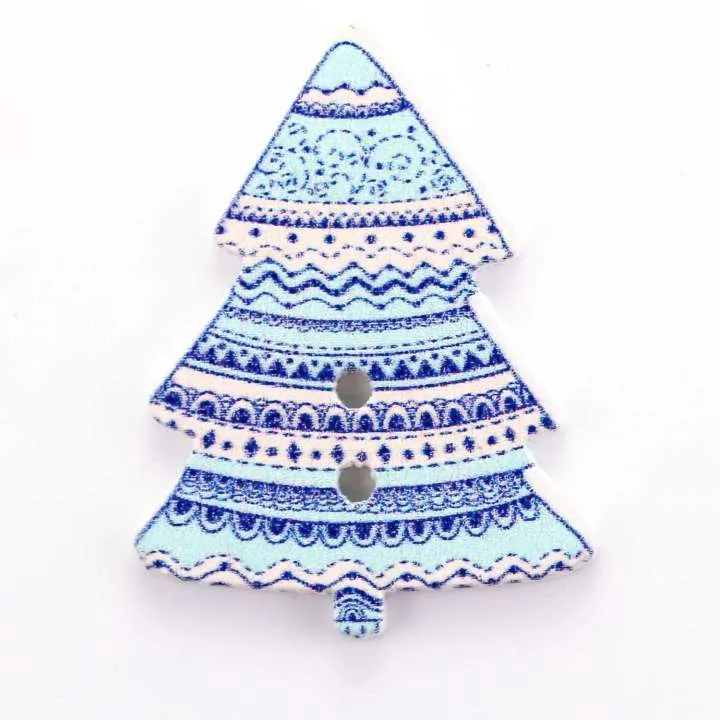 Holzknopf Weihnachts-Tannenbaum Grün 2-Loch – Weihnachtsknopf – HK-38-BLAU