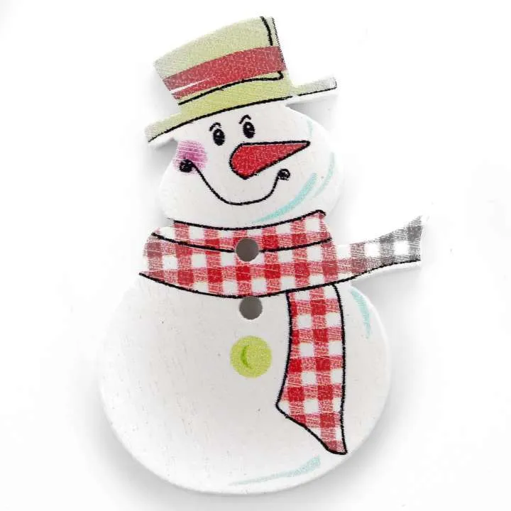 Holzknopf Weihnachts-Schneemann Weiß 2-Loch – Weihnachtsknopf – HK-46