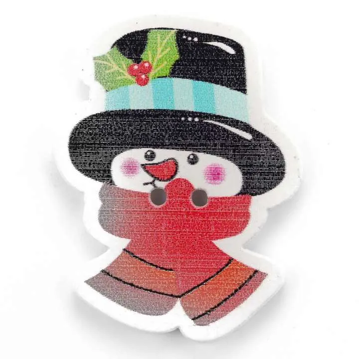 Holzknopf Weihnachts-Schneemann Weiß 2-Loch – Weihnachtsknopf – HK-45