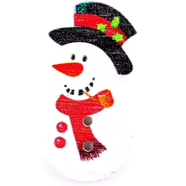 Holzknopf Weihnachts-Schneemann Weiß 2-Loch – Weihnachtsknopf – HK