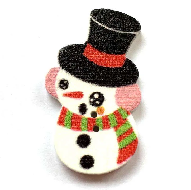 Holzknopf Weihnachts-Schneemann Weiß 2-Loch – Weihnachtsknopf – HK-133