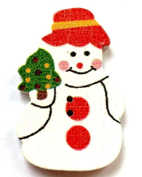 Holzknopf Weihnachts-Schneemann Weiß 2-Loch – Weihnachtsknopf – HK-111