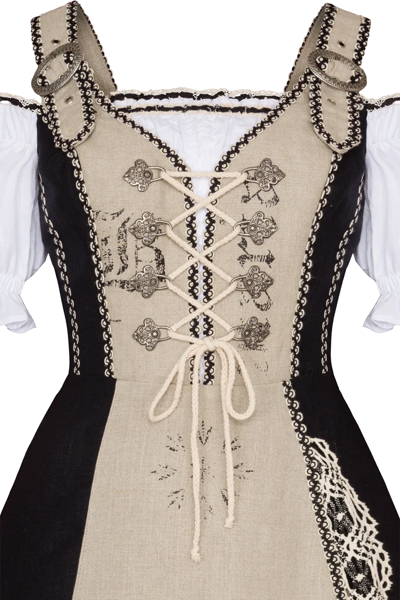 Kurzes Landhauskleid aus Leinen mit Schnürung