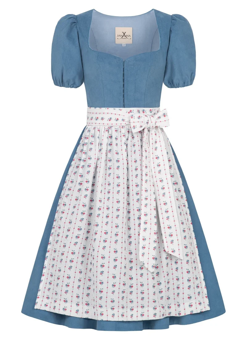 CORD DIRNDL LIMITED EDITION 2024 FLARE FLOWER TRADITION HELLBLAU WEISS MIT 2 SCHÜRZEN