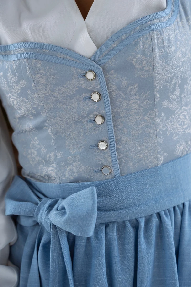 JACQUARD HOCHZEITSDIRNDL MONOCHROME FLOWERS EISBLAU