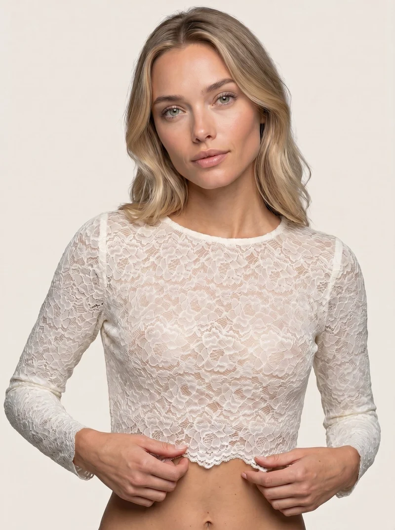 SPITZENOBERTEIL STRETCH FLORALS ECRU