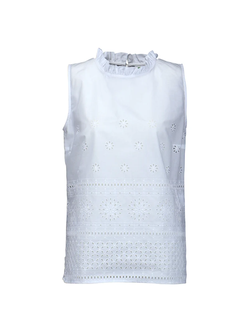 Ärmellose Bluse mit Bordüren-Lochstickerei