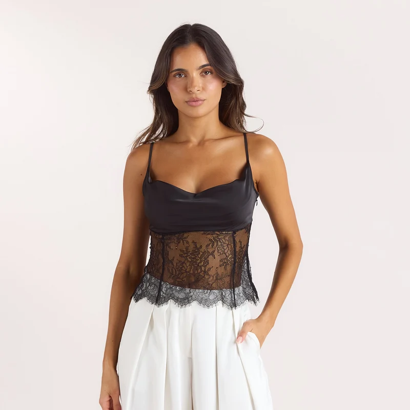 Satin Cami-Top - Schwarz
