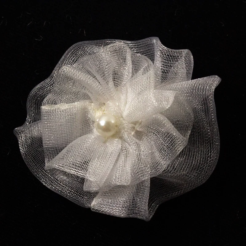 Applikation Tüll Blume mit Perle Creme/Natur – Kunststoff AP-110