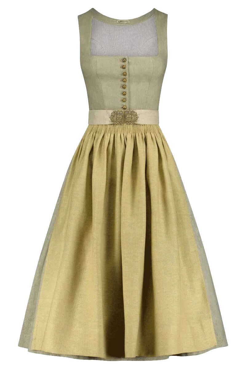 Stretchdirndl Leinen Goldfarbene Knöpfe