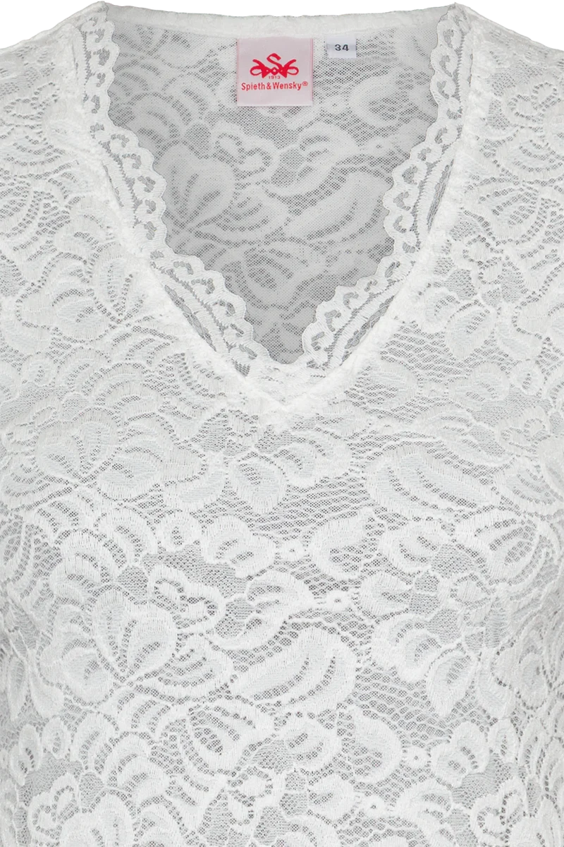 Damen Trachtenshirt mit floraler Spitze - offwhite