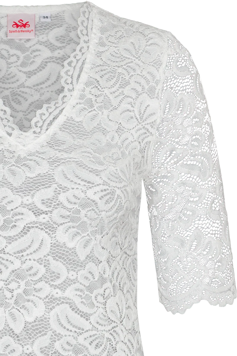 Damen Trachtenshirt mit floraler Spitze - offwhite