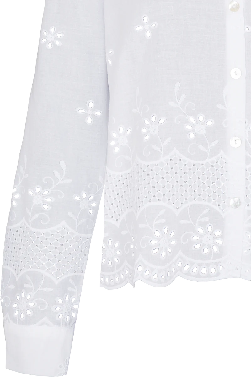 Trachten-Bluse mit floraler Lochstickerei