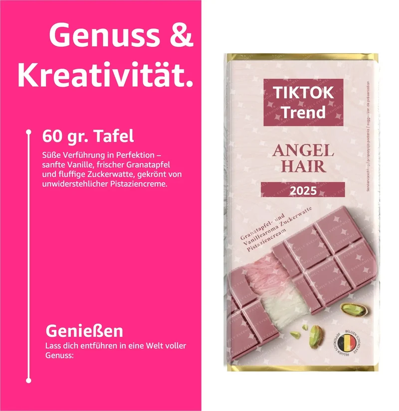Angel Hair Dubai Schokolade 2.0 - mit Pistazie & Zuckerwatte nach original Rezept -100 gr. Vollmilchschokolade
