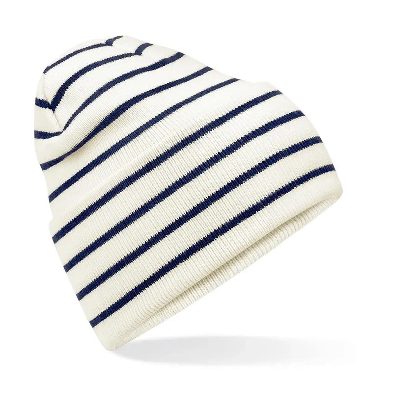 Original Gestreifte Beanie mit Breitem Umschlag