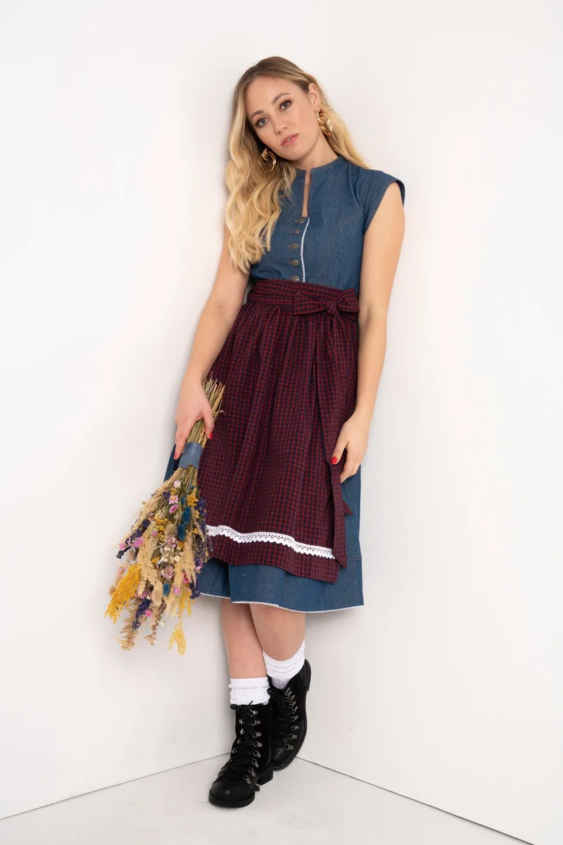 JEANS DIRNDLKLEID MITTELBLAU/ ROT