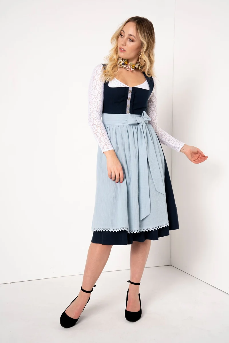 LEINEN DIRNDL TRADITIONAL MARINE/ HELLBLAU