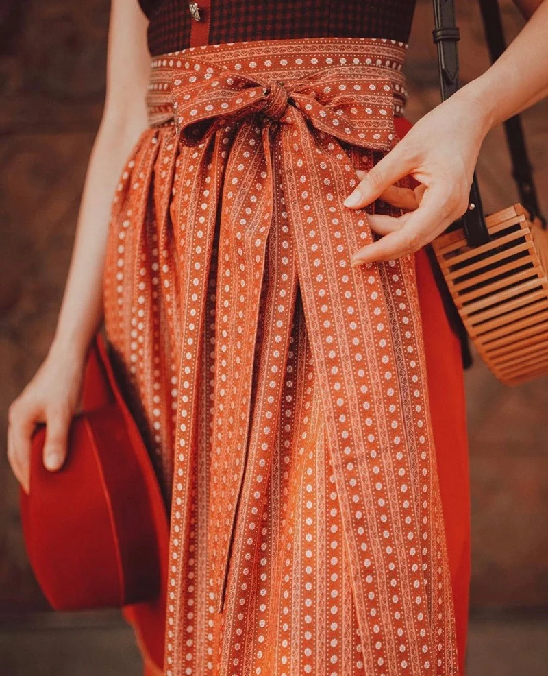 LODEN DIRNDL KARO FLOWER STRIPES CHIANTI/ ROST