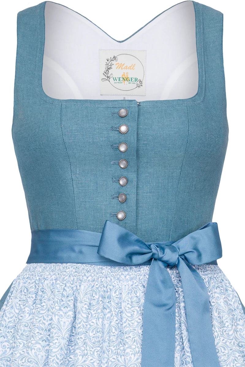 Teenager Dirndl 70 cm mit Leinenmieder - blau