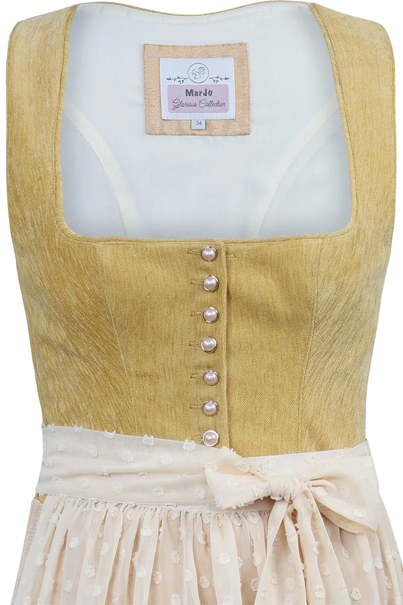 Mittellanges Dirndl mit Samtoberteil und Punkte-Schürze
