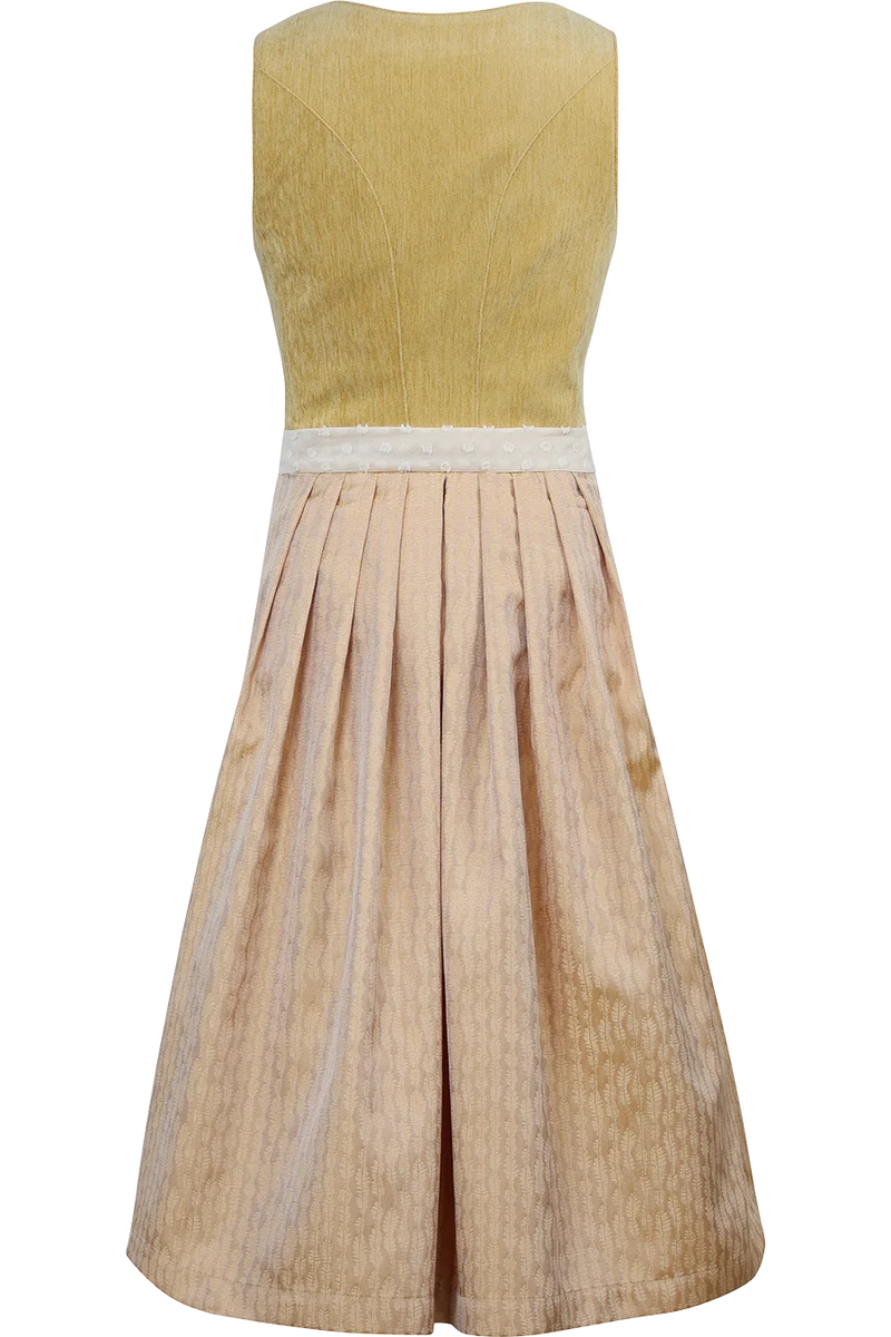 Mittellanges Dirndl mit Samtoberteil und Punkte-Schürze