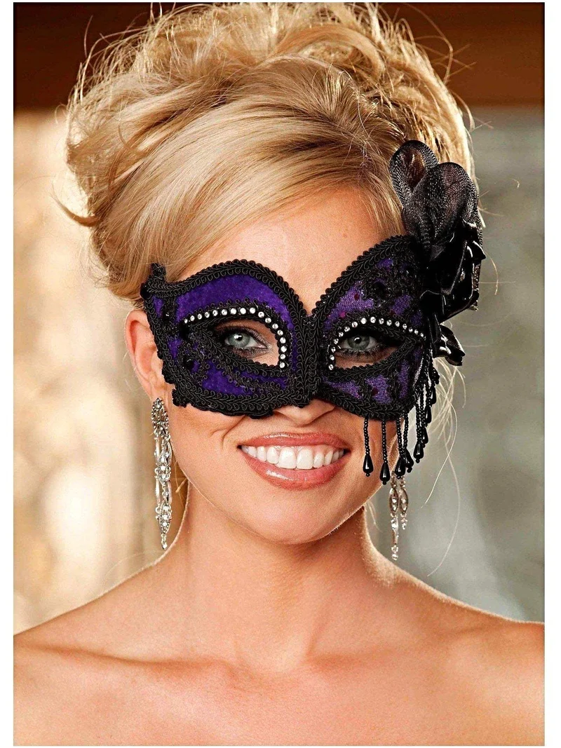 Shirley of Hollywood IS-804 Satin- und Spitzen-Augenmaske aus Satin und Spitze plus Perlen