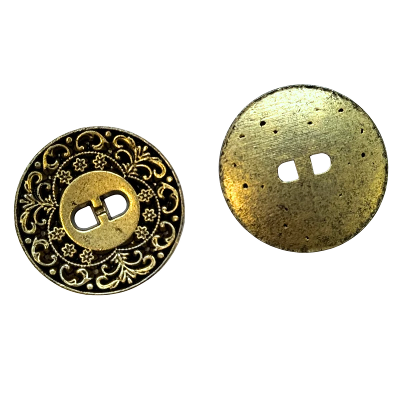 Trachtenknopf Ornament Altgold – 2-Loch Knopf – TK-10