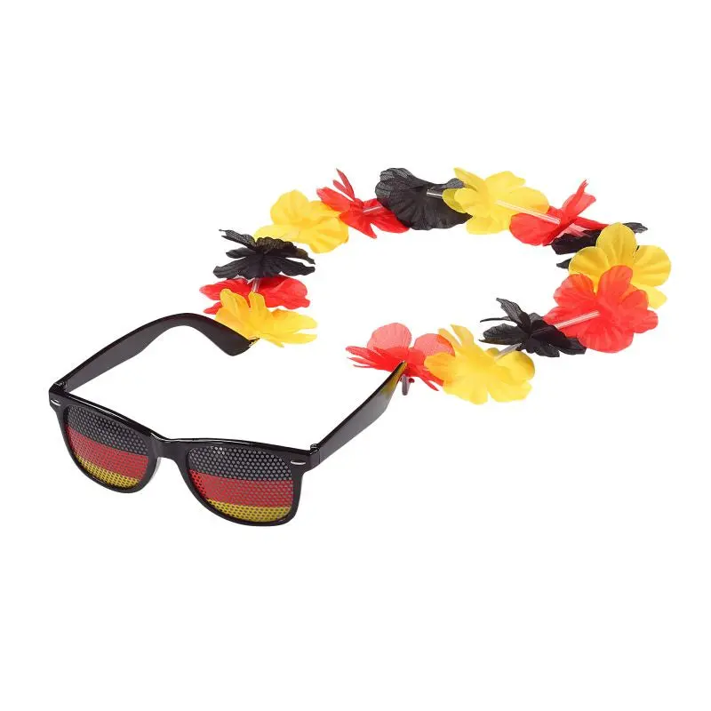 Germany Spaßbrille mit Blumenkette - Deutschland-Farben, Party-Accessoire, UV-Schutz