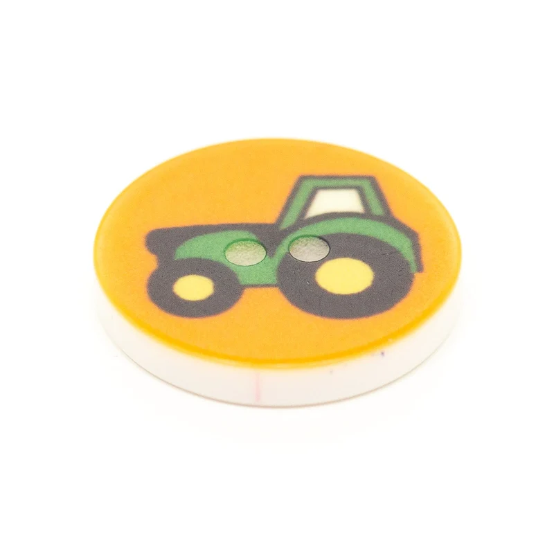 Kinderknopf Fahrzeuge Grün 15 mm – Kunststoffknopf KK-2-TRAKTOR-ORANGE