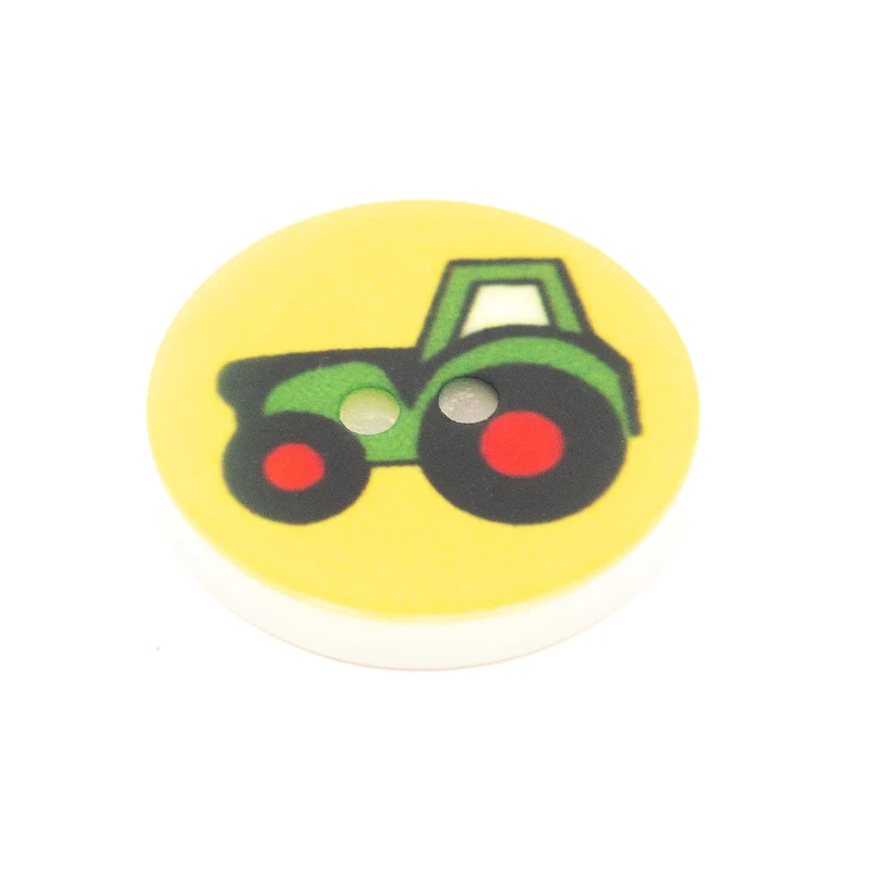 Kinderknopf Fahrzeuge Gelb 15 mm – Kunststoffknopf KK-2-TRAKTOR-GELB-GRUEN