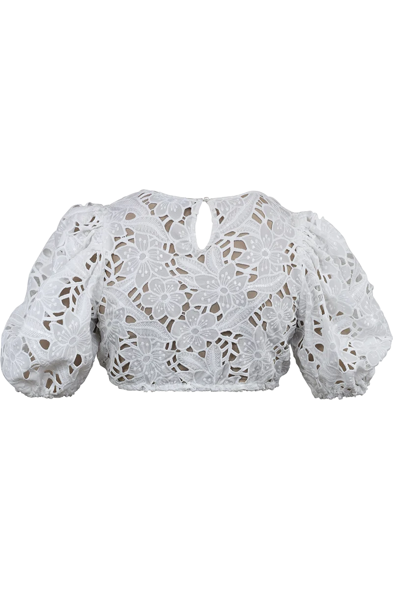 Dirndlbluse hochgeschlossen mit floralem Muster - offwhite