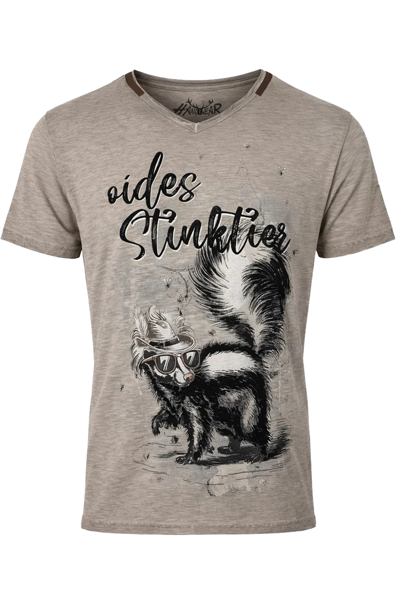Herren Trachtenshirt mit Stinktiermotiv - hellbraun