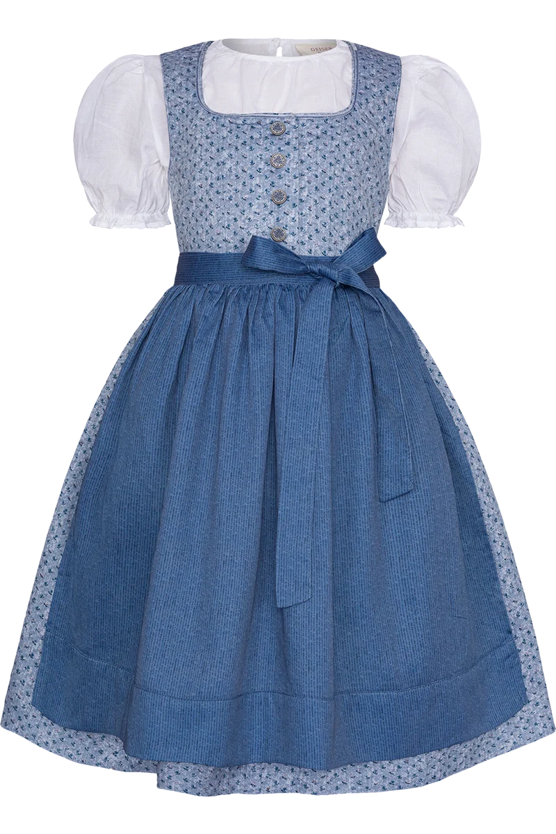 Kinderdirndl aus Baumwolle mit Blumenmuster - salzburger blau