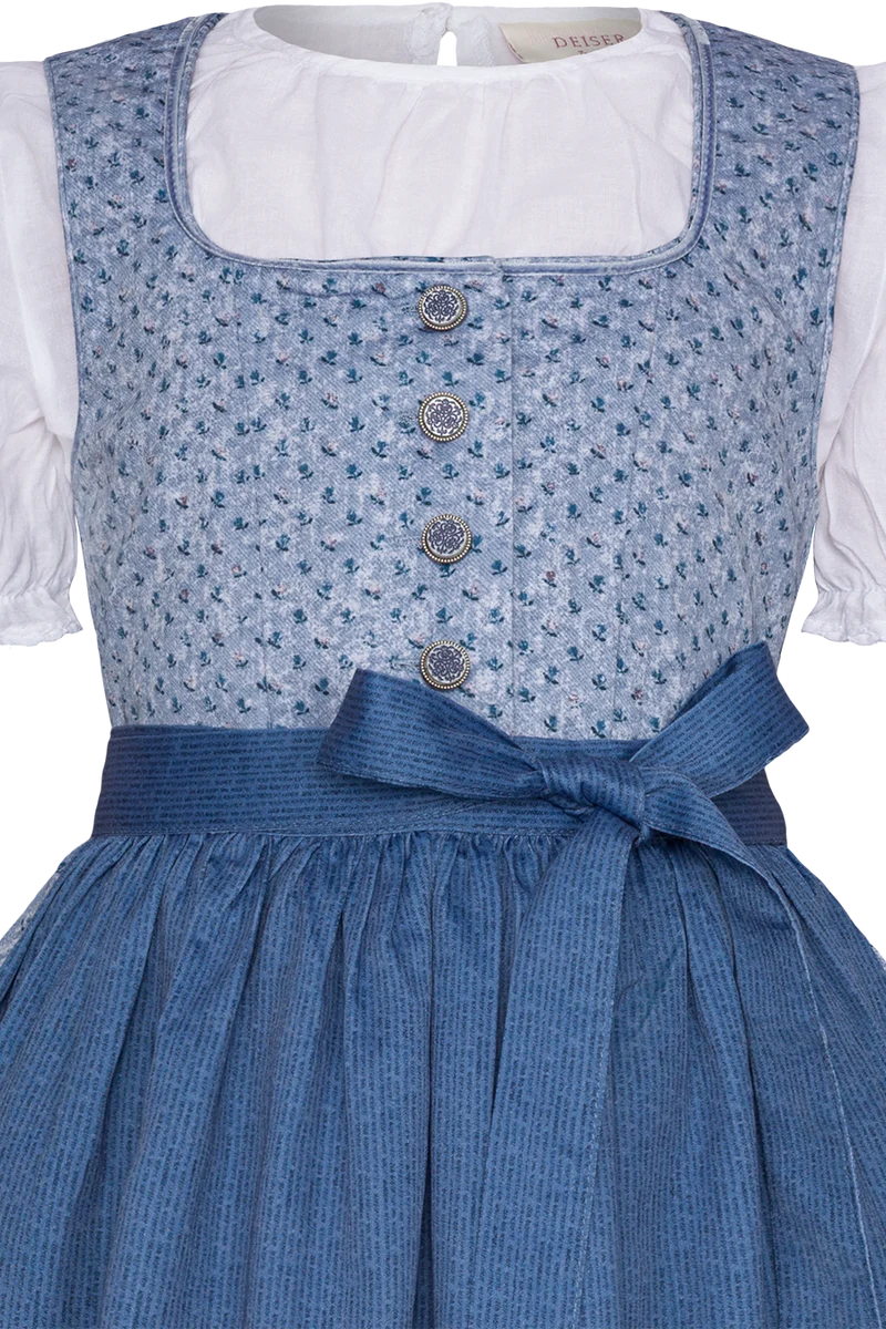 Kinderdirndl aus Baumwolle mit Blumenmuster - salzburger blau