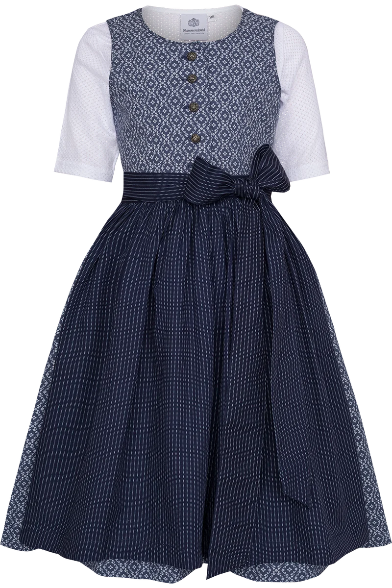 Kinderdirndl mit Ornamentmuster und Bluse - dunkelblau